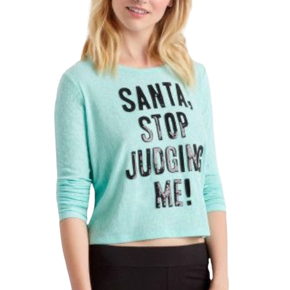 AEROPOSTALE - Santa, Stop Judging Me! - Sequin Mint Green Cropped Top - Picture 13 of 14